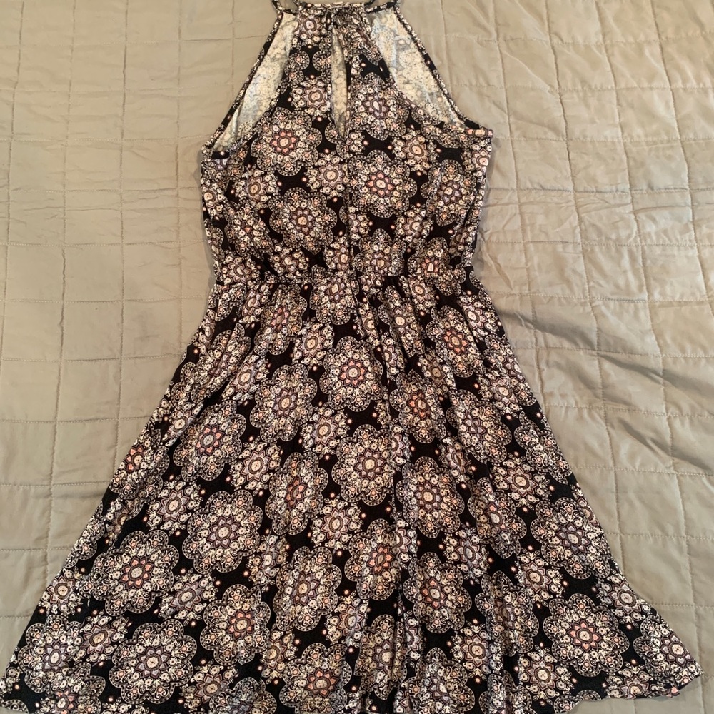 French Grey Black and Pink Halter Backless Dress